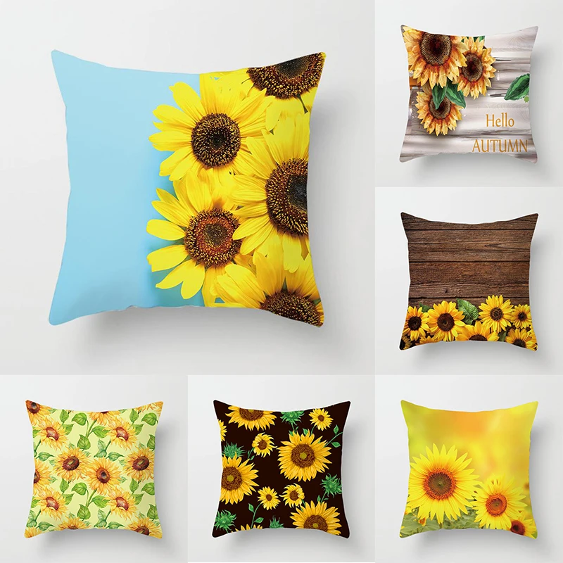 

Flowers Printing Pillows Decor Home Decorative Pillows Car Sofa Cushion Cover Bed Pillowcase Sunflower