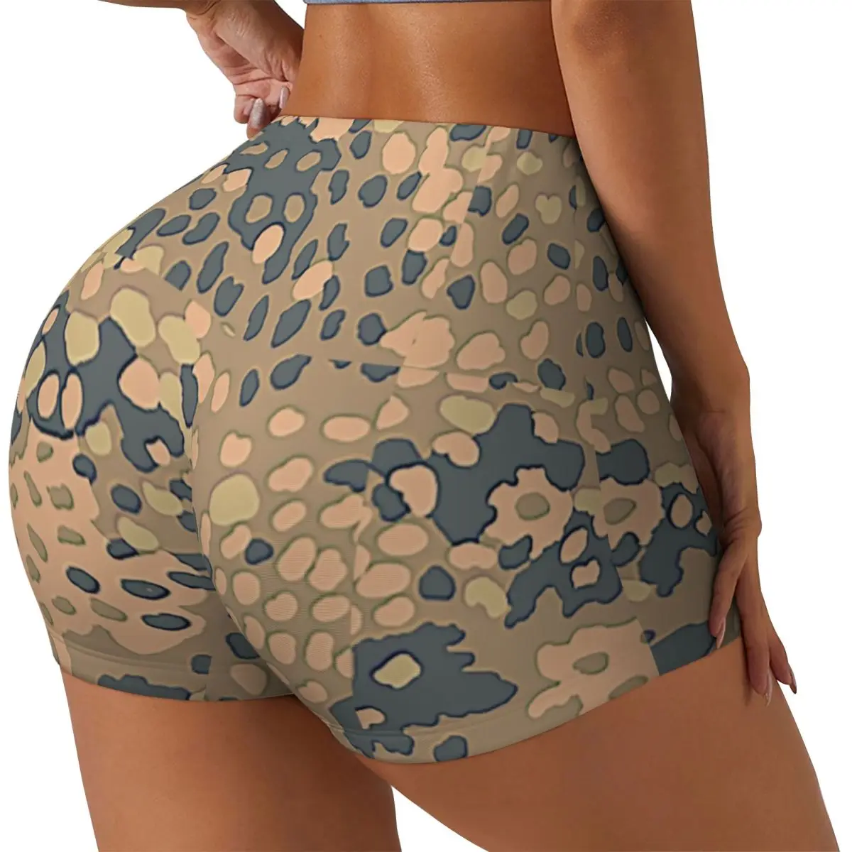 Custom Desert Erbsenmuster Pea Dot German WW2 Camouflage Pattern Gym Biker Running Shorts Women's Workout Yoga Shorts
