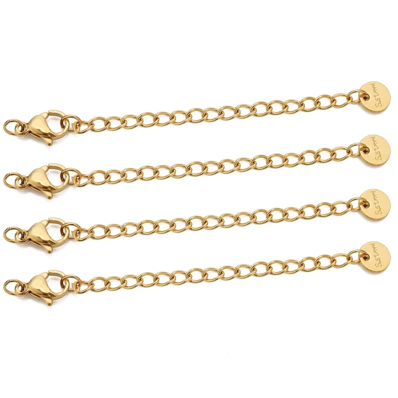10 Stück Edelstahl-Verlängerungsketten mit Karabinerverschlüssen, Verbindungsglied, Halskette, Schwanzherstellung, DIY-Armband, Zubehör, Zubehör