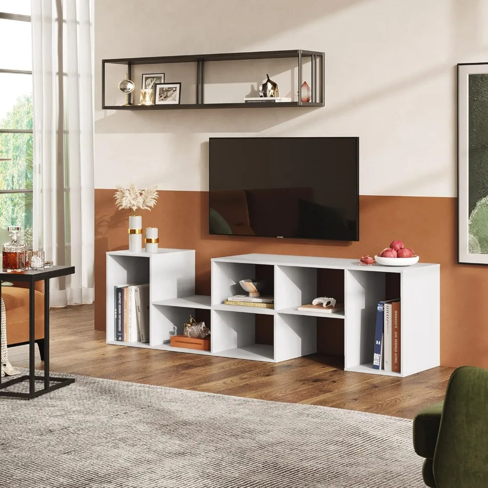 TV Stand for 65 75 inch TV, Modern Entertainment Center with Storage Shelves, Media Console Bookshelf for Living Room