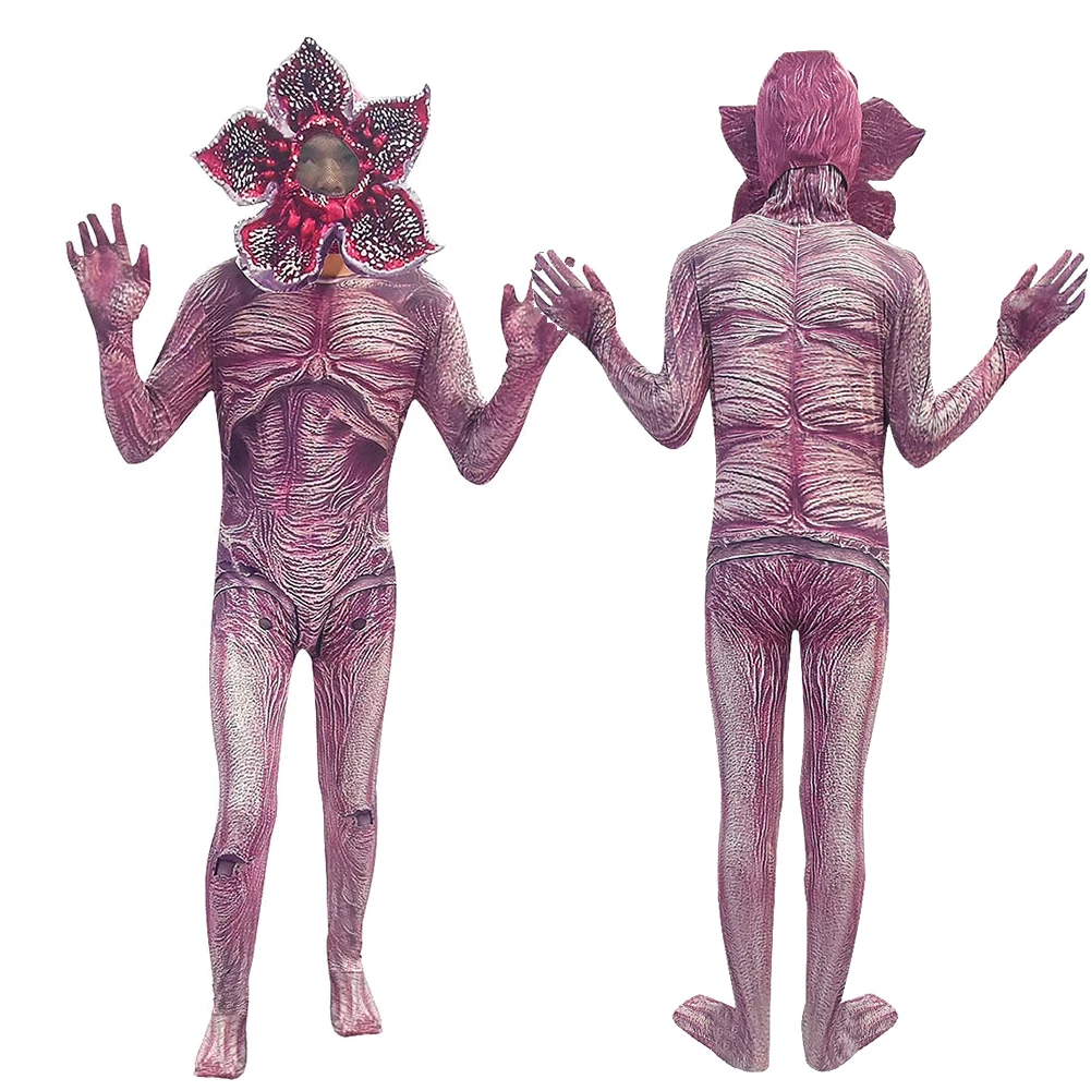 

Demogorgon Cannibal Flower Bodysuit Headwear Mask Cosplay Costume Disguise Jumpsuit Halloween TV ST Suit