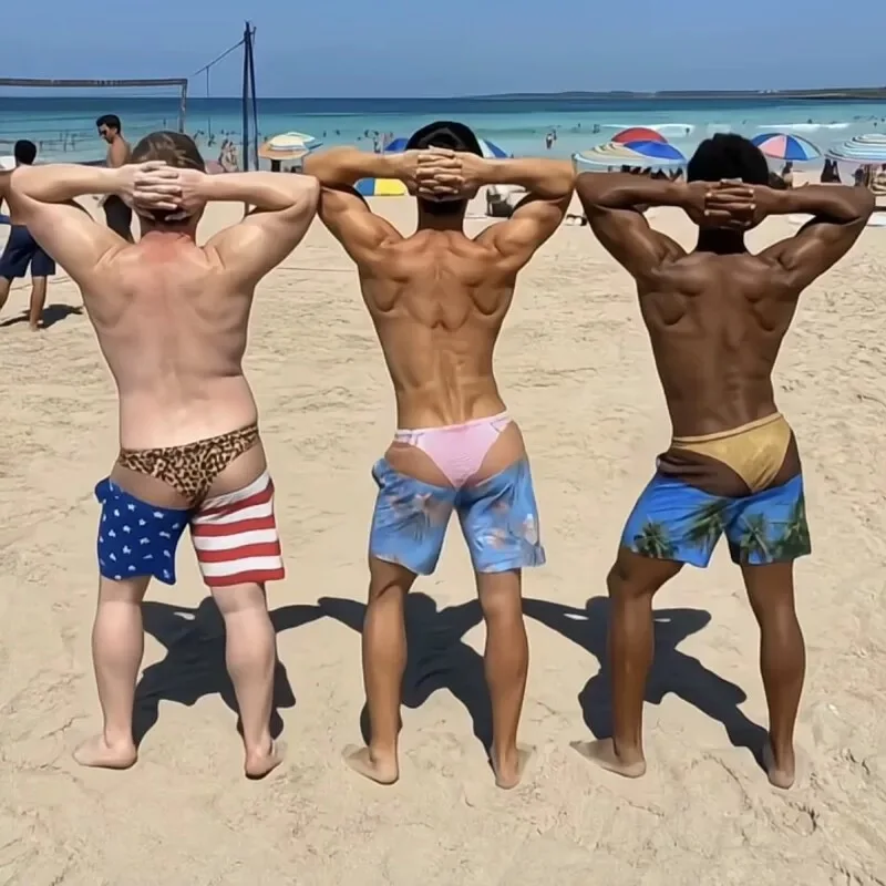 Swimming Shorts Men 2026 Funny Flag Hairy Big Booty Swim Trunks Novelty Personalized Ugly Shorts Hilarious Pants Pool Party Gift