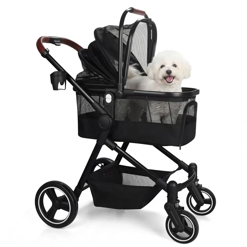 3-in-1 Convertible Pet Stroller for Dogs and Cats up to 50lbs, with Removable Bag and Storage Basket, Easy One-Button Folding