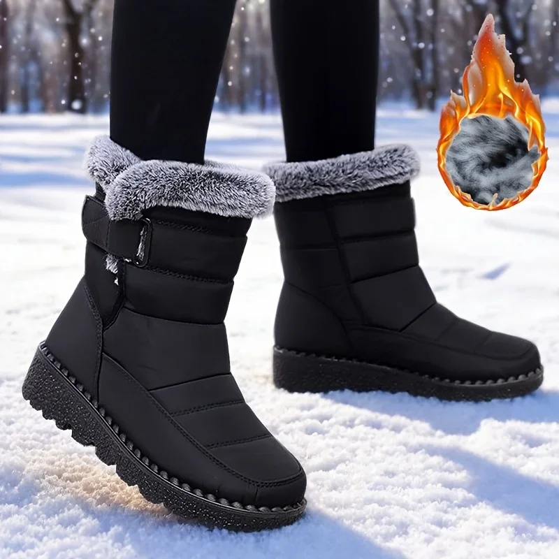 Winter Men Fur Lined Warm Boots Thick Cushion Anti Slip Snow Boots Outdoor Cold Weather Durable Sole Daily Walking cosy Footwear