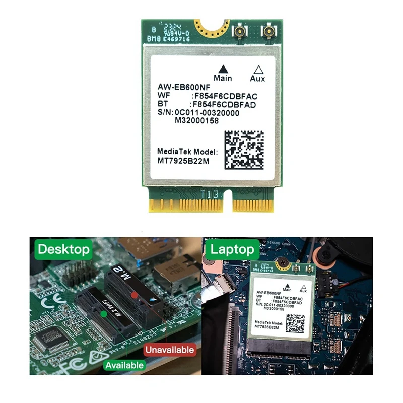 MT7925 와이파이 7 카드 및 안테나, 배플 포함, 5400Mbps M.2 트리플 밴드, 2.4G, 5G, 6G, BT5.3, Win10/11 리눅스용 와이파이 카드 어댑터