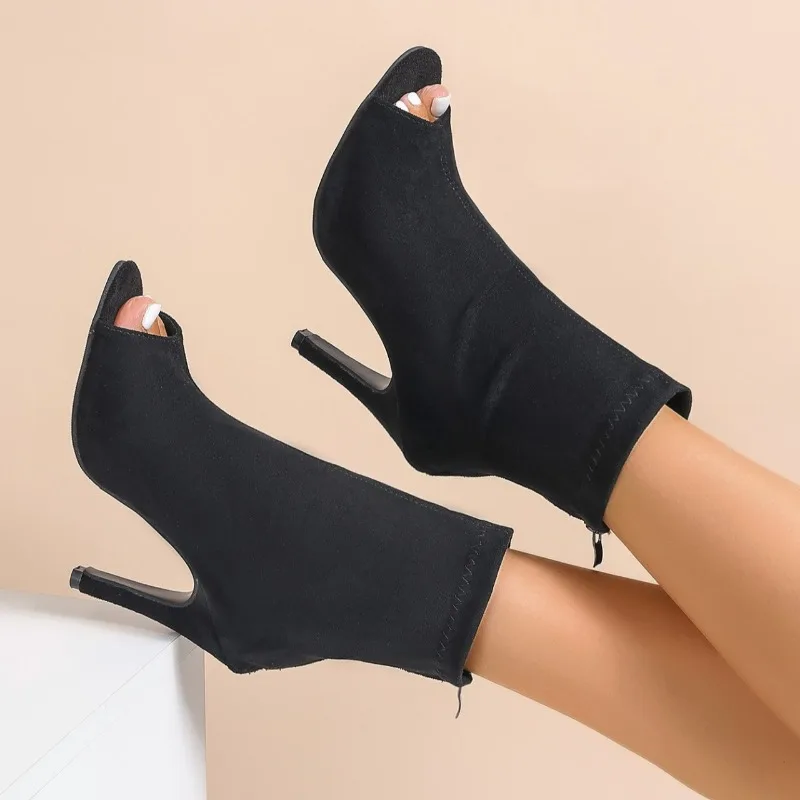 Sandali da donna estivi nuovo stile bocca di pesce firmati in pelle punta aperta tacchi alti passeggiate all'aperto comodi sandali con cerniera resistenti all'usura