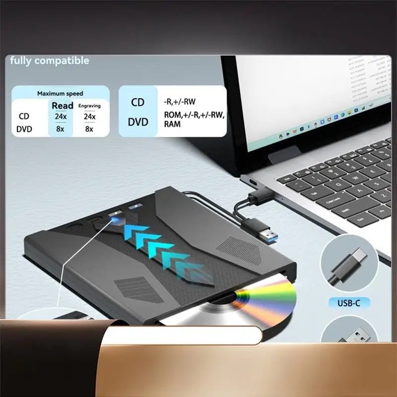 

Внешний оптический привод CD DVD 7 в 1, USB 3,0 типа C, внешний оптический привод CD DVD, многофункциональный привод для Windows, ПК, ноутбука-X64A