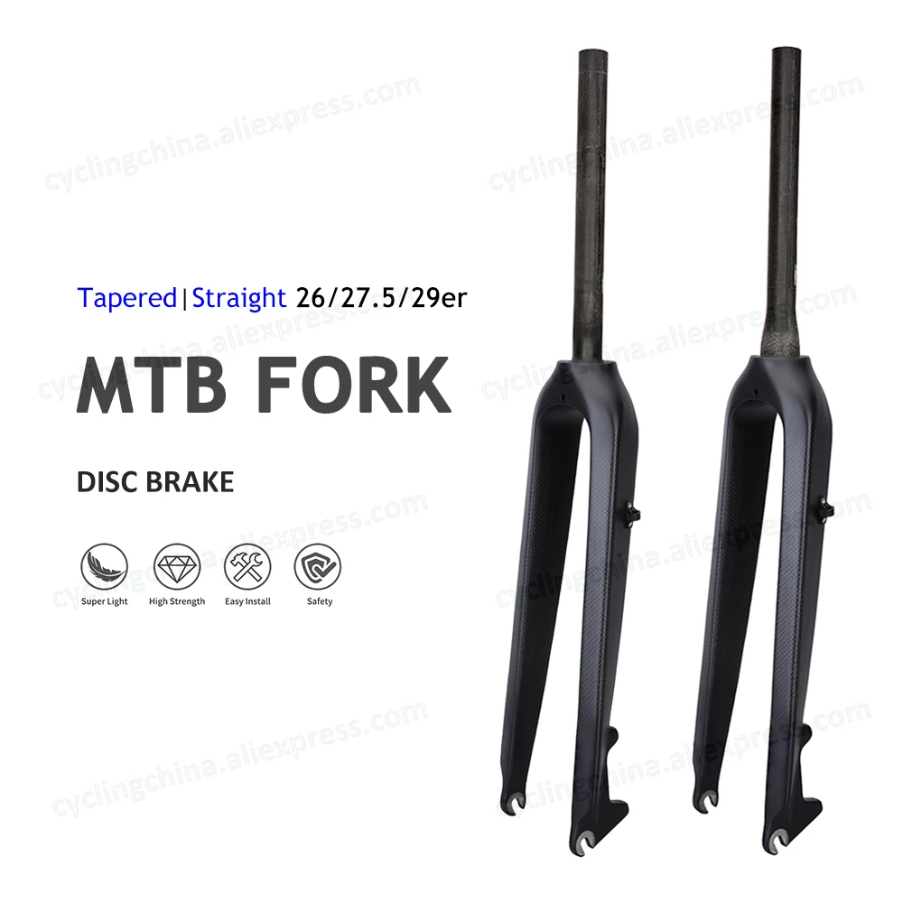 Nologo 26/27.5/29er Disc Brake MTB Fork 3K Gloss/Matte T800 Full Carbon Cycling Rigid Front Fork External Cable Bicycle Parts