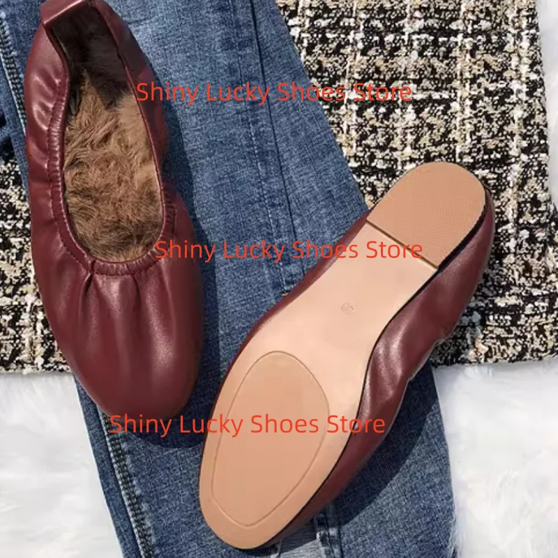 أحذية فرو المنك للنساء أصابع مربعة كعب مسطح مطوي Chassure فام الضحلة الإناث الباليه خطوط الخياطة السيدات بولي Leather الجلود