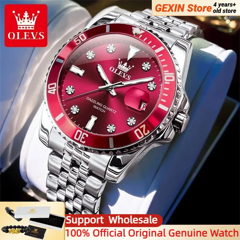 

OLEVS мужские часы высокого качества с бриллиантовой шкалой из нержавеющей стали, водонепроницаемые кварцевые часы серии для дайвинга для мужчин, ручные часы с датой, новинка