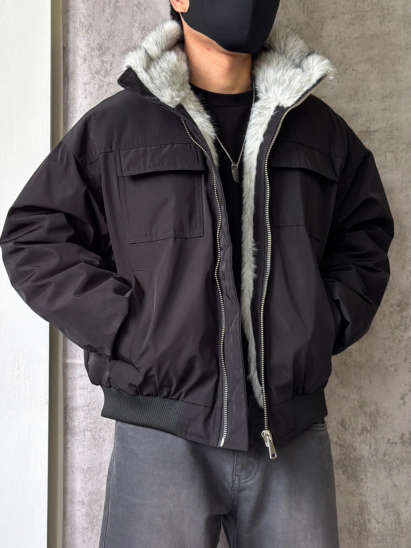 

American Sle Thiened down Jaet Men's Workwear Winter Coat Heavy Warm Fur Collar Jaet for Winter Outdoor Ci Casual D...