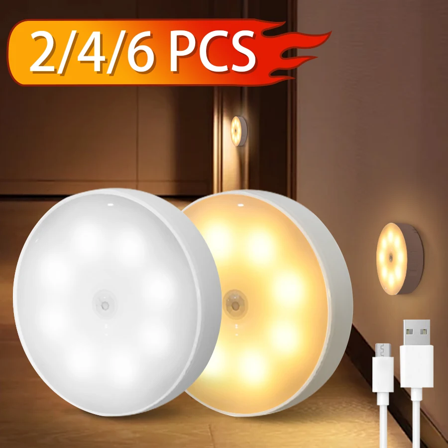 USB Rechargeable LED Night Light Motion Sensor Lights Night Lamps for Room Kitchen Stair Hallway Closet Light Bedroom Decoration