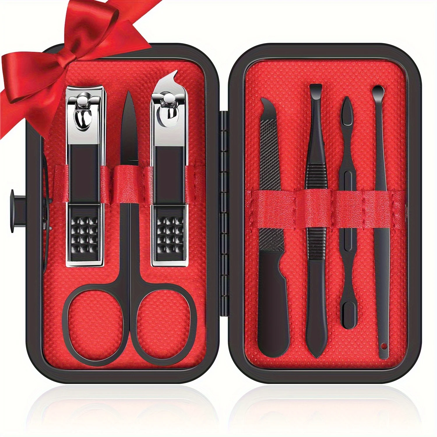 7-piece men's nail clipper and foot repair tool set, women's nail kit, travel nail file (black, champagne color)