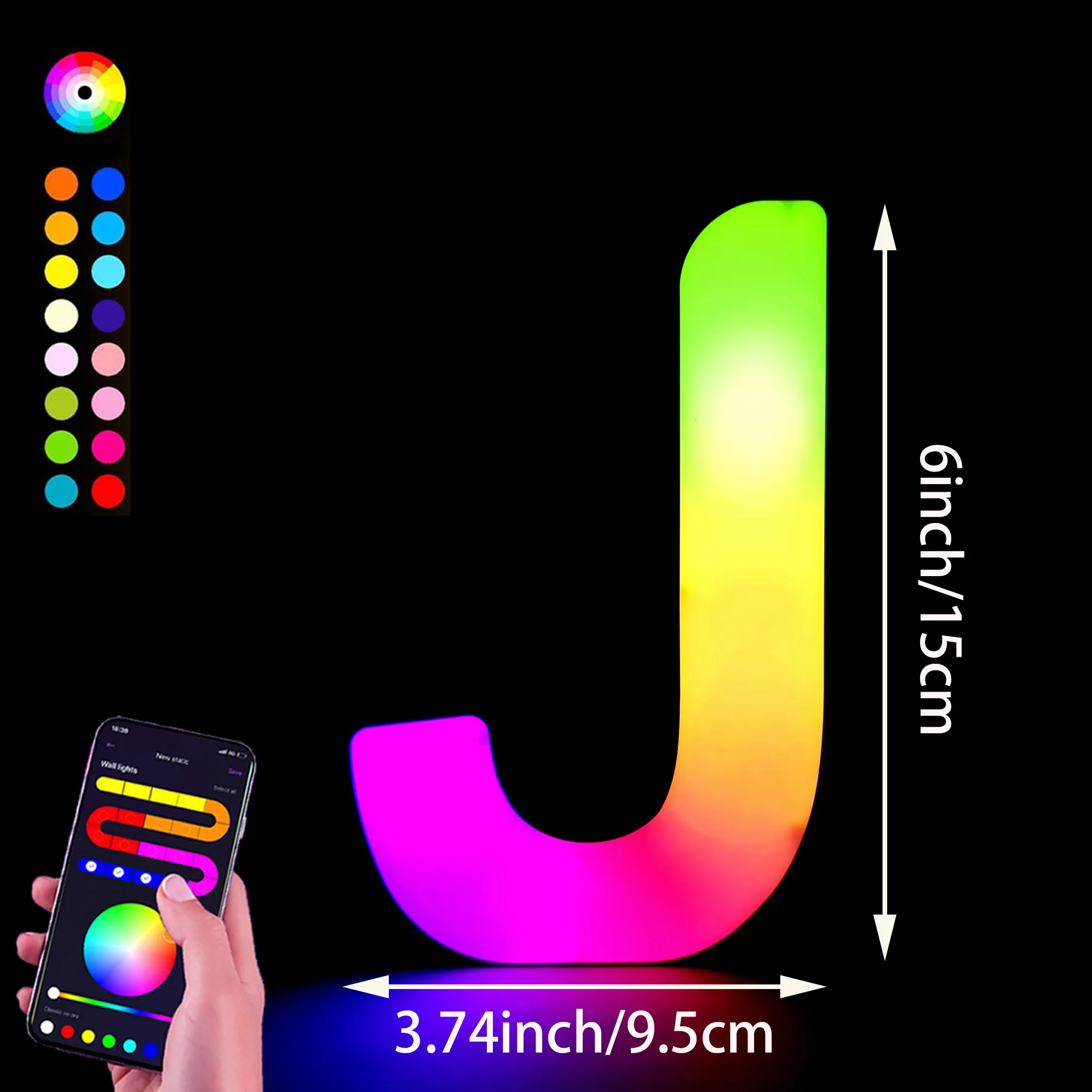 1PC Smart LED Letter Light - DIY RGB Marquee App Controle Muziek Sync Indoor Sign Game Holiday Party Bruiloft Afstuderen Seizoen A-Z
