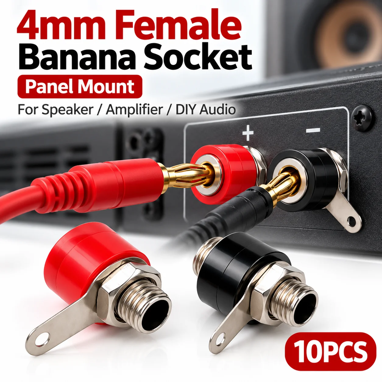 20Pcs 4mm Female Banana Socket Jack Panel Mount Solder Terminal Connector for Speaker Amplifier DIY Audio Power Supply Red Black