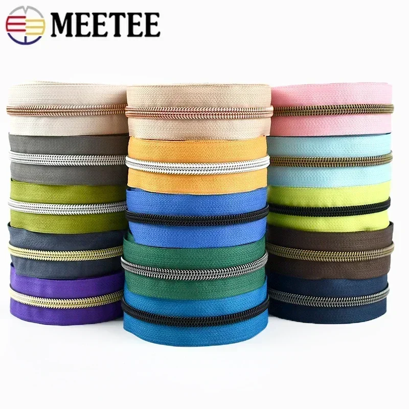 

2/5/10/20M Meetee 5# Nylon Zipper Tape Plastic Coil Zips By Meter Bag Garment Pocket Decor Zip Repair Kit DIY Sewing Accessories