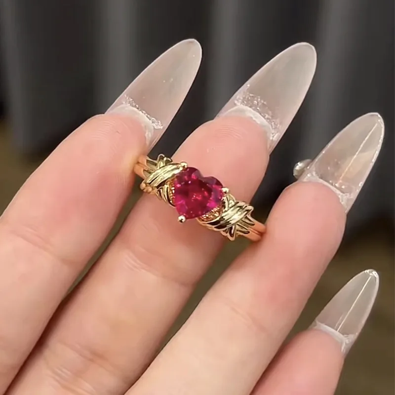 

18K Roe Gold Heart Ruby Diamond Ring 100% Real 925 Sterling Silver Engagement Wedding Band Rings for Women Promise Jewelry