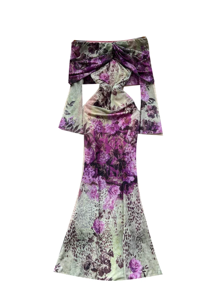 Ele High Waist A-Line Dr One oulder Long Sve Printed Wrap Bodycon Dr Korean Sle Commute Summer Faion