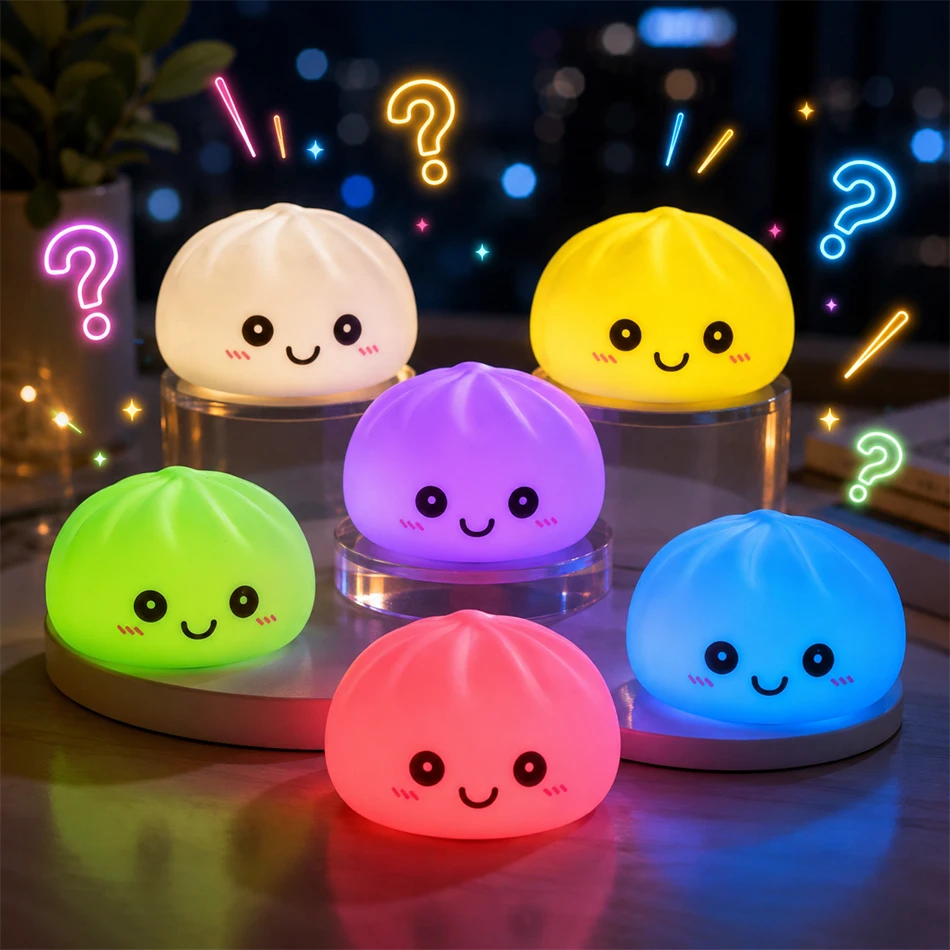 2027 Simulations-Dumpling Squishy Nachtlicht Weiches Leuchtendes Blasen-Spuckendes Brötchen Geburtstagsgeschenk Buntes Dumpling-Spielzeug Squishy-Geschenke