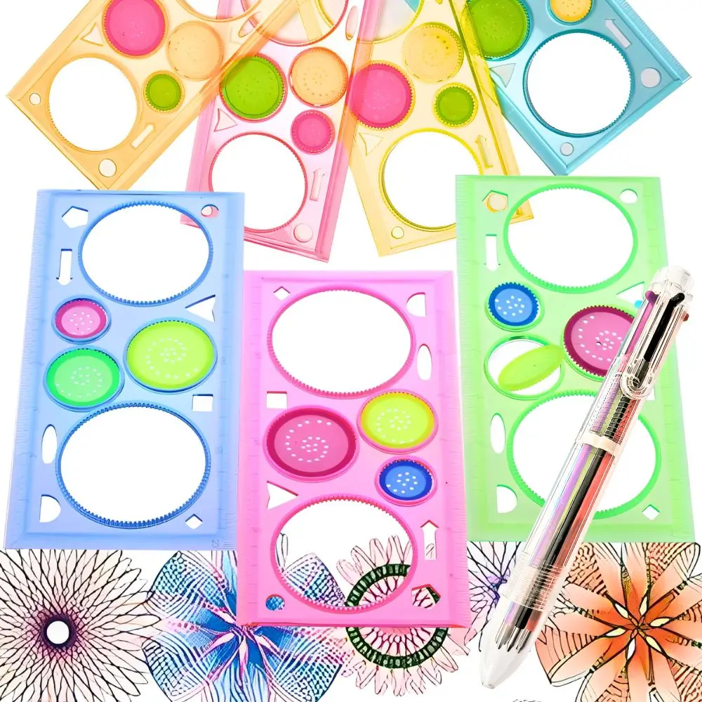 Juego de dibujo Spirograph de 4 piezas, plantilla de arte geométrico con múltiples patrones de engranajes para estudiantes, álbumes de recortes y manualidades YMY