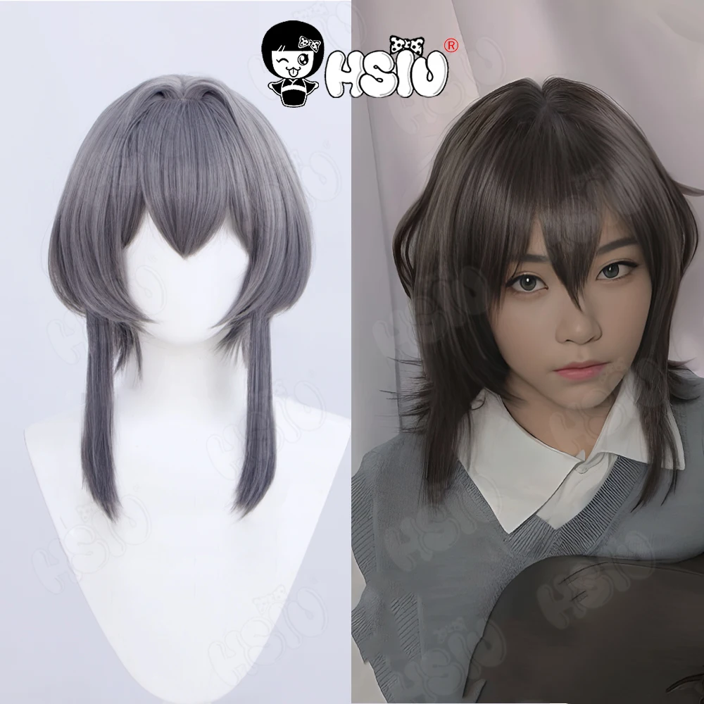 Asanagi Yori Cosplay Wig, Peruca Sintética Resistente ao Calor, Anime Whispering You a Love Song, HSIU 50cm, Cabelo comprido cinza fumado