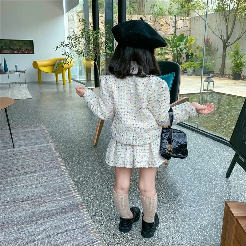 女の子ツイードセット服秋子供ブティック服スーツ子供コートとス - Baby Clothing Bundles のレビューと価格