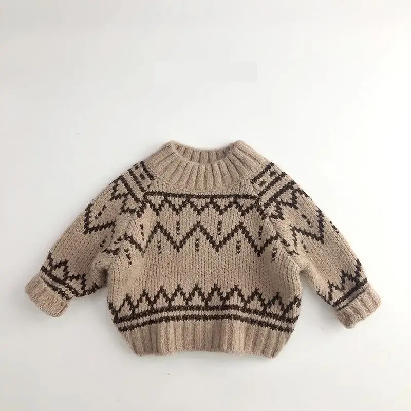 

Autumn New Children Half High Collar Jacquard Sweater Baby Girls Versatile Knit Pullover Boys Loose Casual Knitwear Kids Clothes