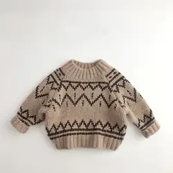 Autumn New Children Half High Collar Jacquard Sweater Baby Girls Versatile Knit Pullover Boys Loose Casual Knitwear Kids Clothes