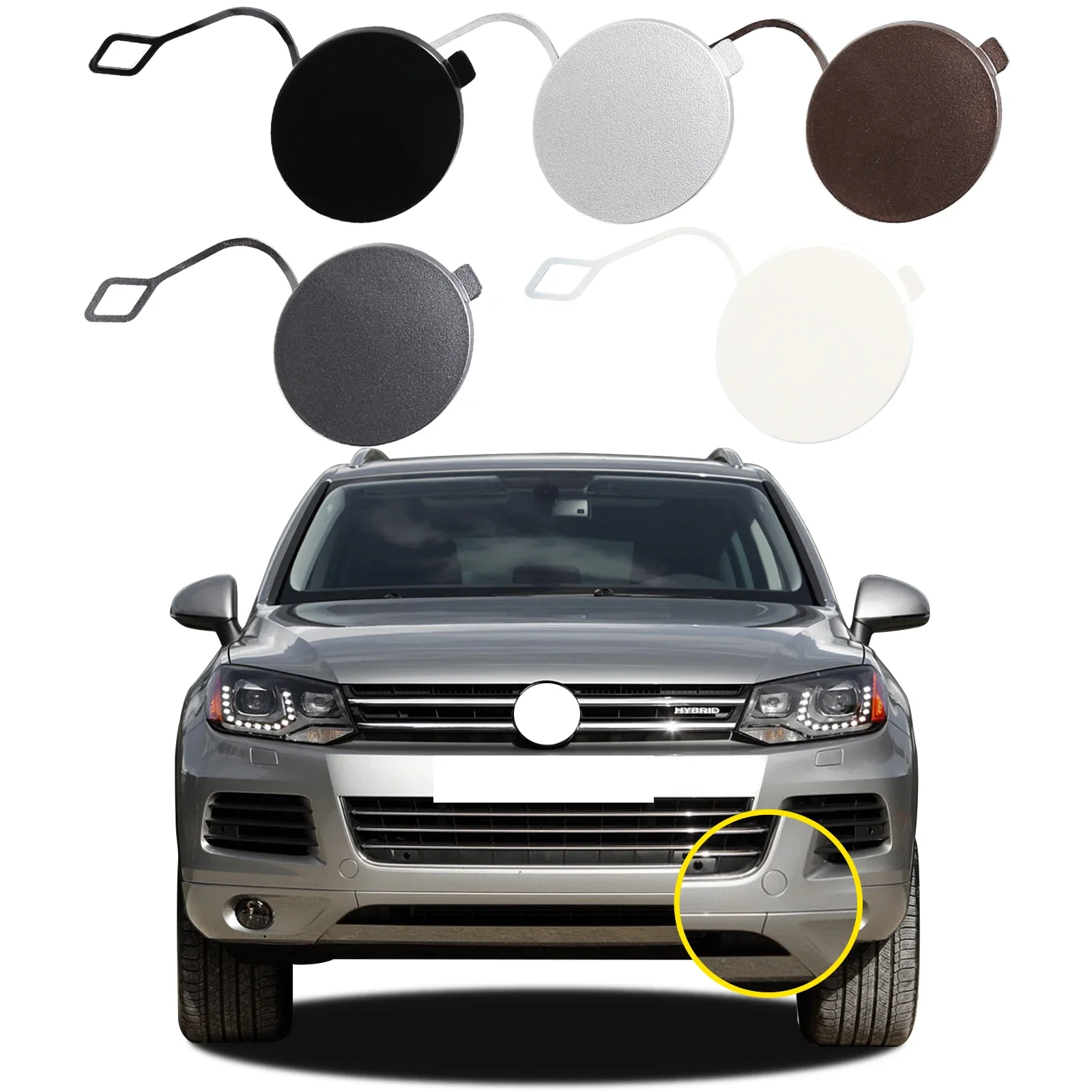 

Front Bumper Tow Hook Cap Towing Eye Cover For VW Touareg 2011 2012 2013 2014 7P6807185 7P6807186 Car Accessories Trailer Cover