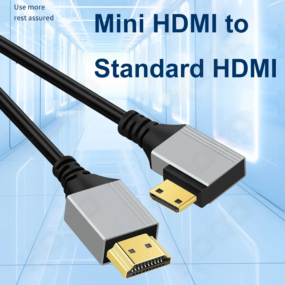 8K 60Hz Mini HDMI Cable 90 Degree angle Ultra-thin Display Cord HDCP 3D HDR for Laptop PC Monitor HDTV Camera Tablet