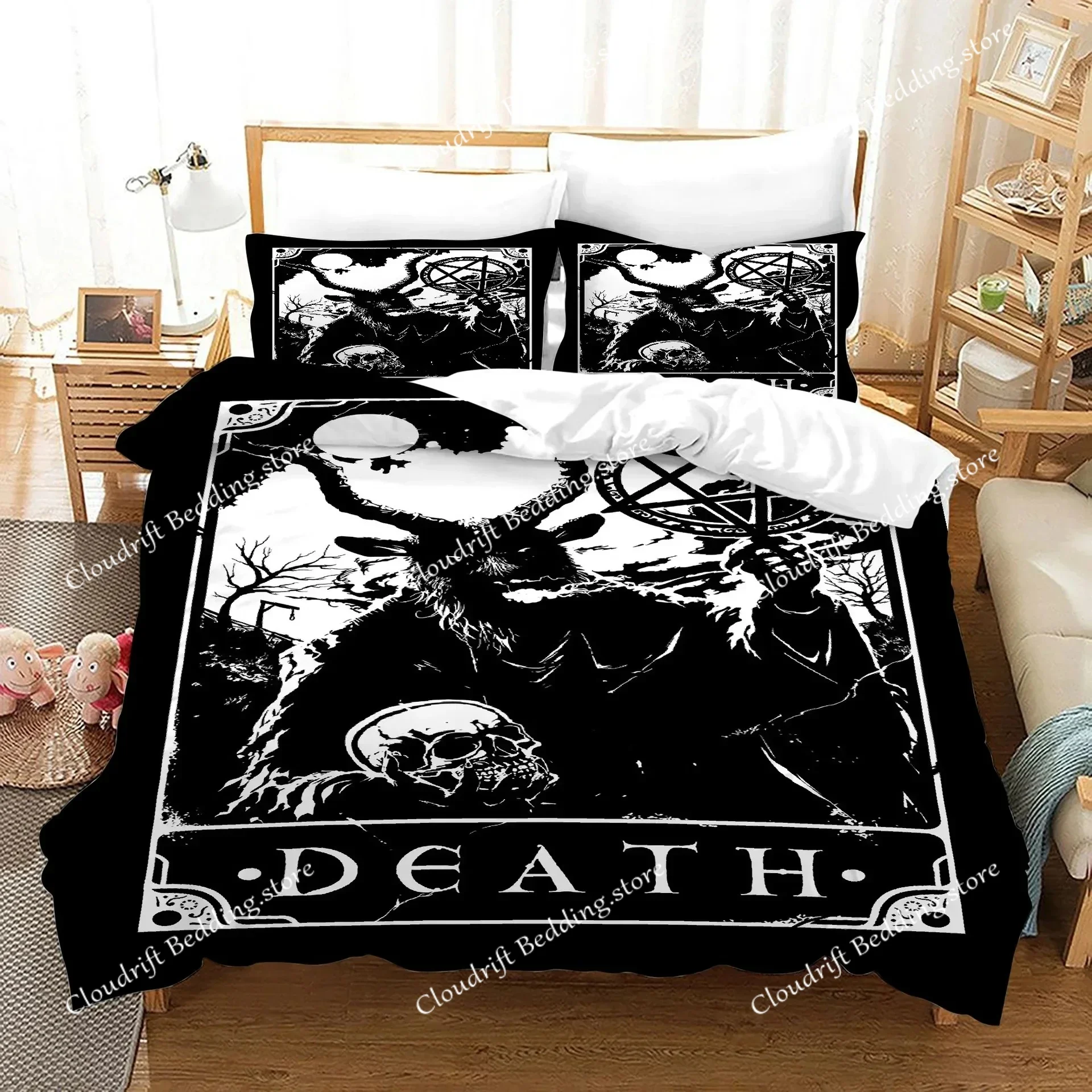 Tarot Cards Polyester Duvet Cover Set King Size Sun Black White Witch Wicca Fortune Telling Element for Boys Girl Bedding Set
