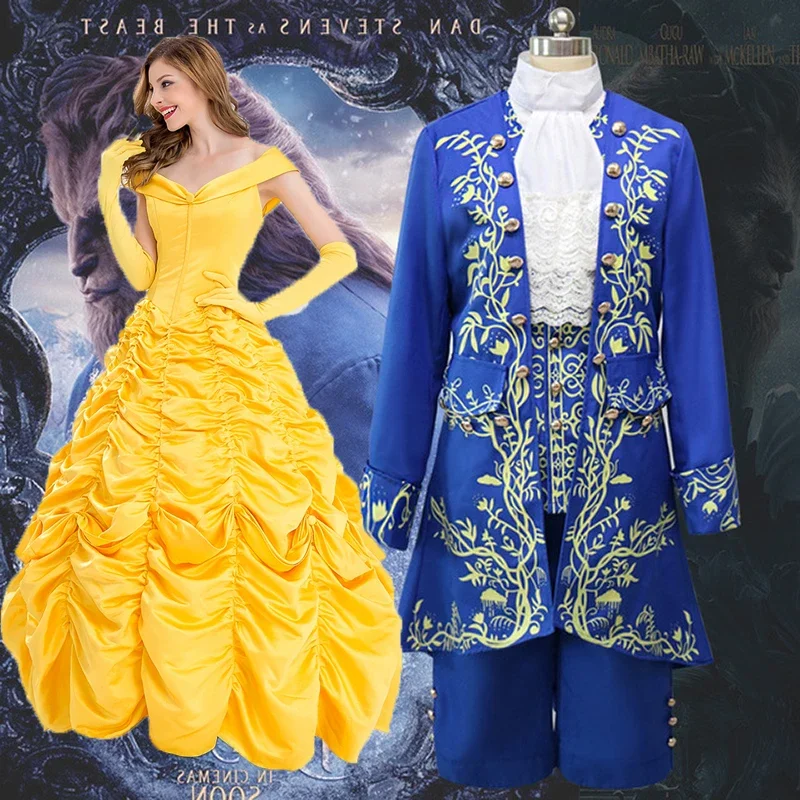 

Movie Beauty And The Beast Belle Cosplay Costume Dress Adult Princess Belle Costume Prince Adam Costume For Men Halloween Party