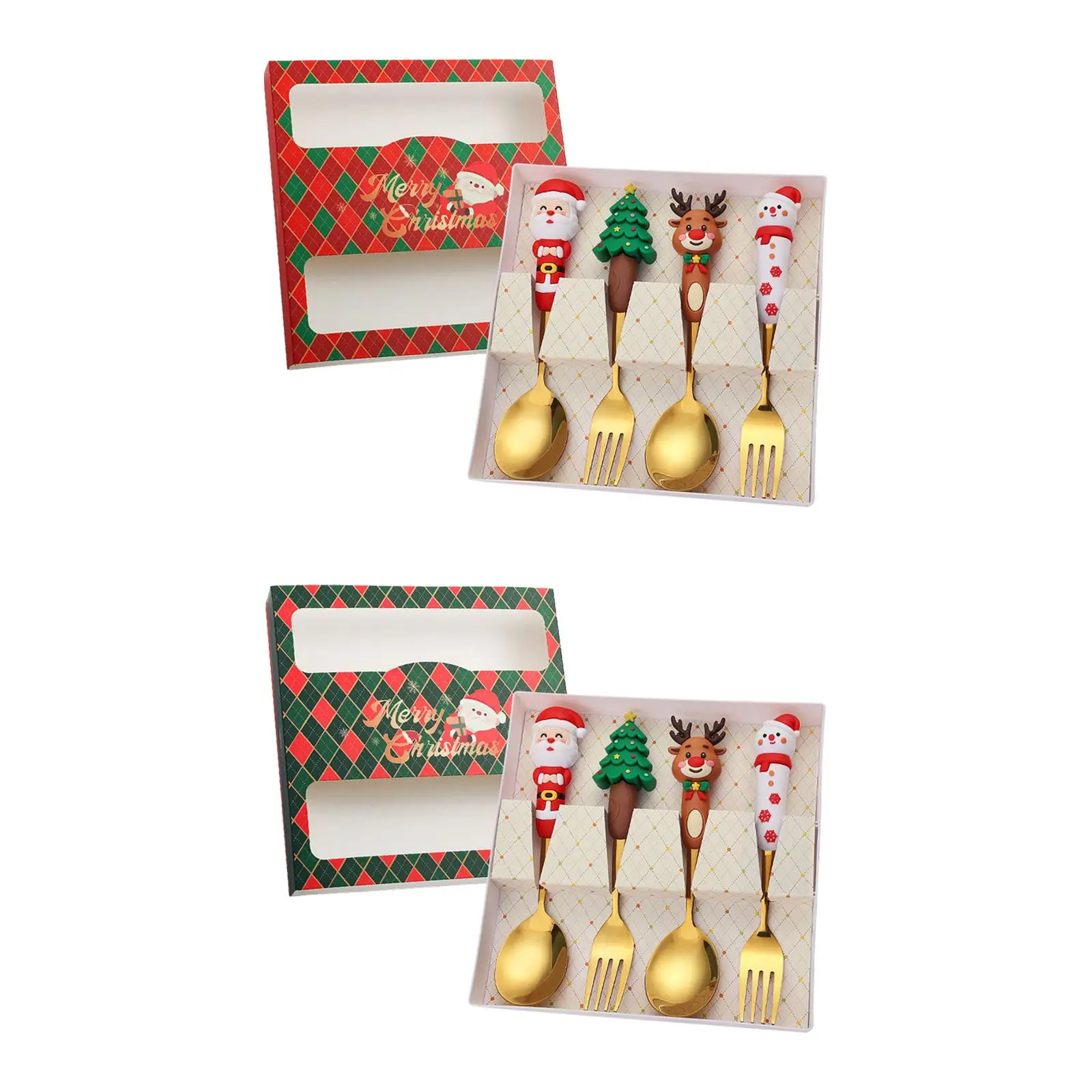 4 Pieces Christmas Spoon and Fork Set Xmas Coffee Bar Accessories for Drinks