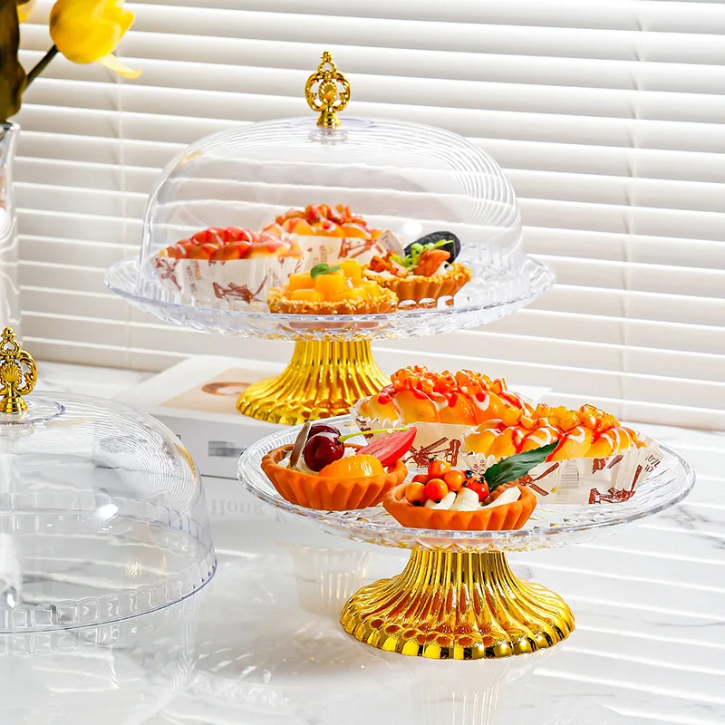 Footed Luxury Cupcakes Serving Plate with Clear Dome Cover Dustproof Snack Fruit Display Rack Wedding Party Tableware