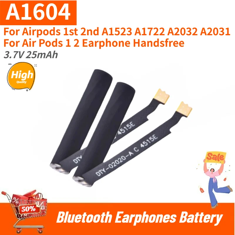 A1604 A1523 A1722 A2032 A2031 Replacement Battery 3.7V 25mAh For Airpods 1st 2nd for Air Pods 1 2 Earphone Handsfree