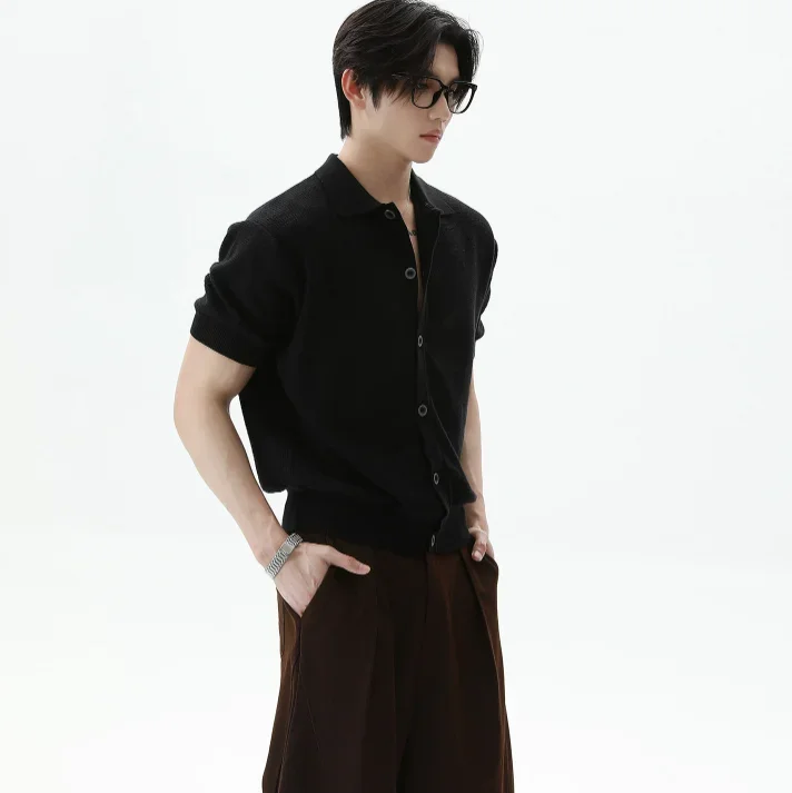 Men's Simple Summer Fashion Short‑Sleeve Cardigan, Casual All‑Match Comfortable Solid Color Knit Top, British Style Daily Polo