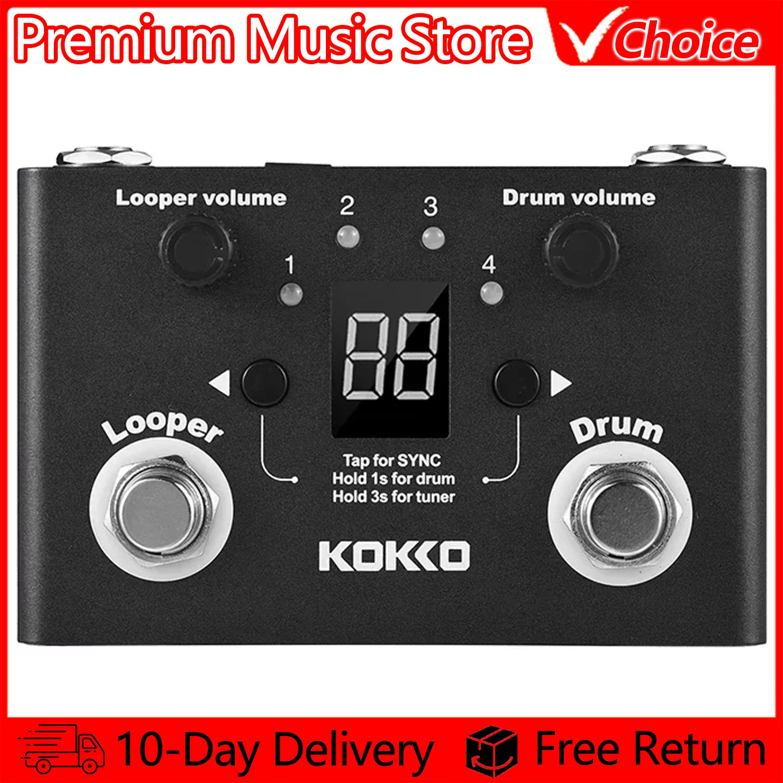 KOKKO Electric Guitar Pedal FLDrum Machine & Looper Effect Pedal Multifunctional Phrase Loop Recording Compact Pedal