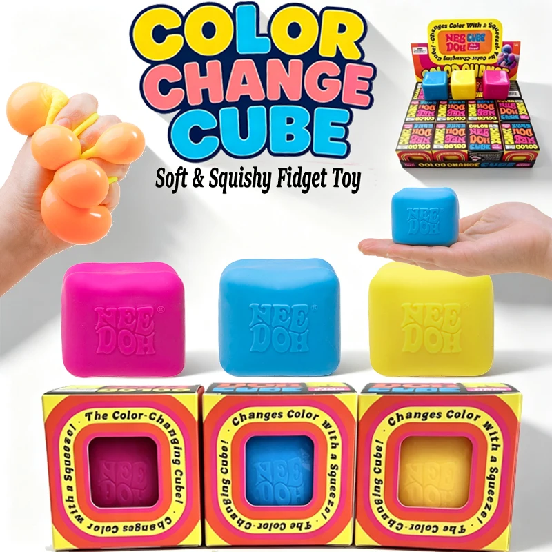 Needoh Doh Filled Color Change Sensory Cube Squeeze Toy Fast Rebound Release Daily Pressure Sensory Relief for Fidgeting Toy