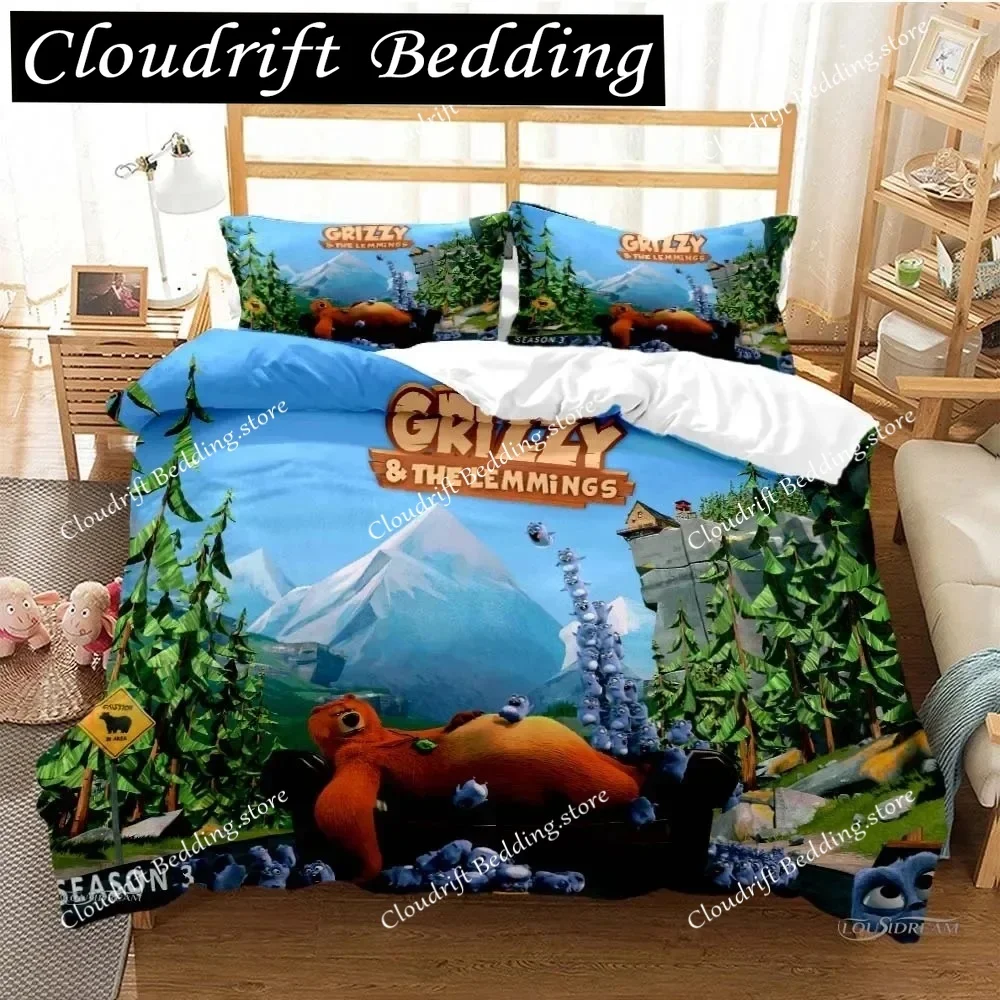 Grizzly & The Lemmings Cartoon Anime Duvet Cover Comforter Bedding set Soft Quilt Cover and Pillowcases SingleDoubleQueenKing