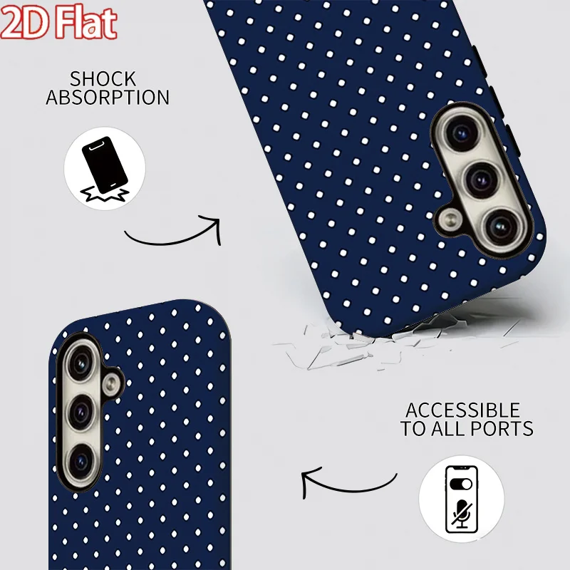 Deep Blue With White Dots Two-in-one Film Phone Case, suitable for Samsung S26FE/S25/S24/S23/S22/S21/S20 and other models.