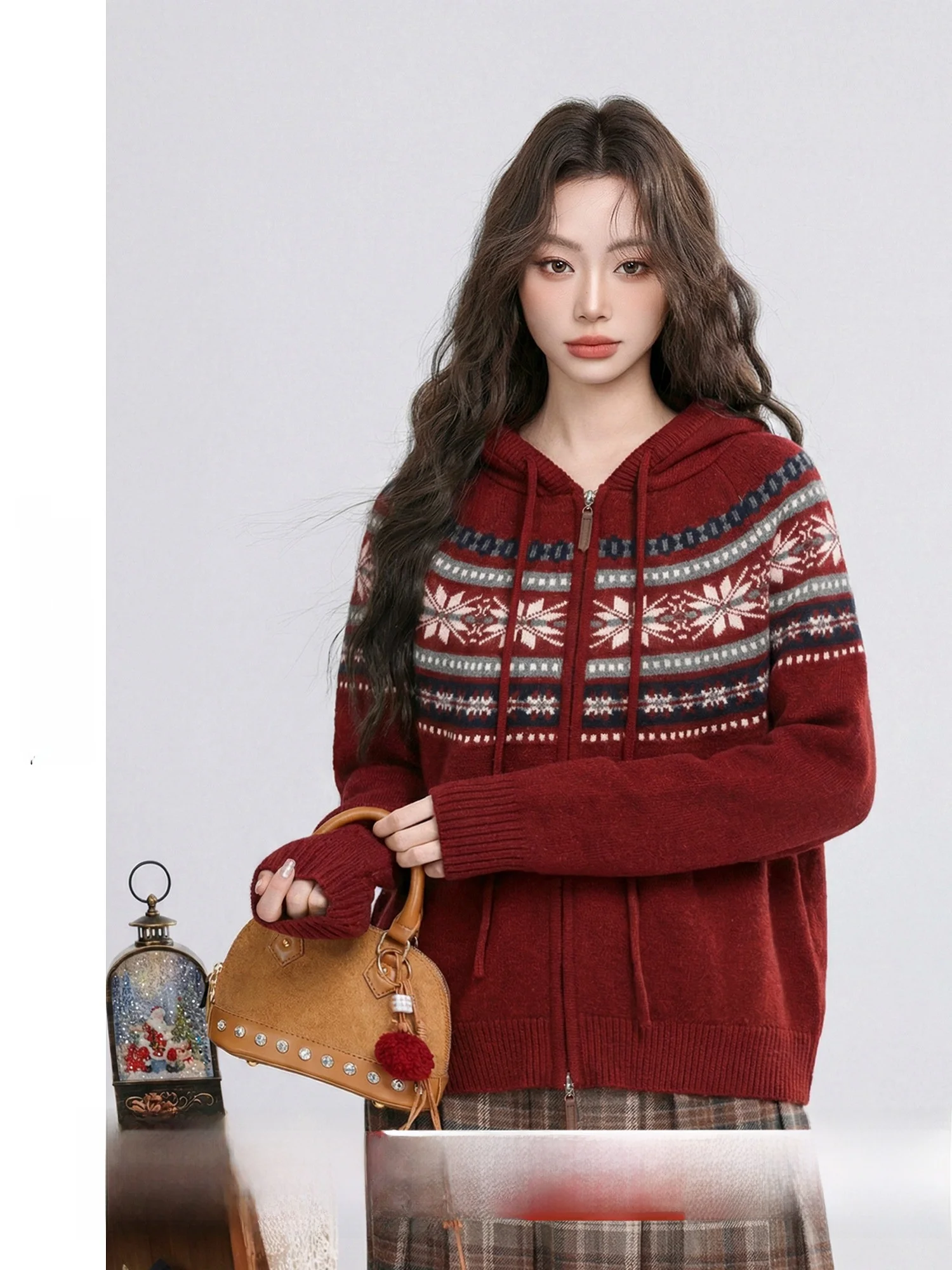 

Multicolor Hooded Knitted Sweater New Arrival Vintage Style Long Sleeve Loose Fit Women's Fashion Winter Warm Polyester Fiber