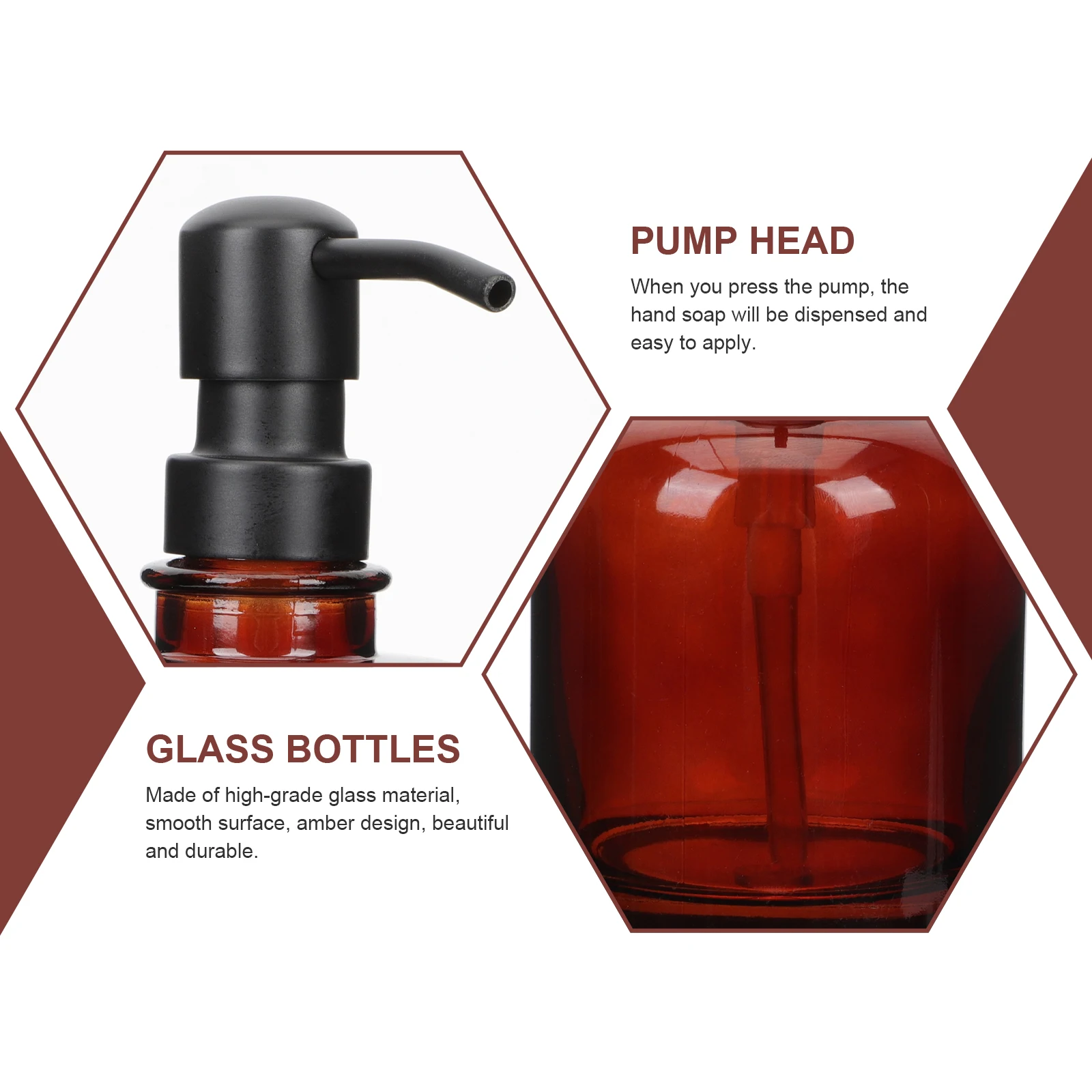 

Stainless Steel Soap Dispenser Amber Glass Pump Bottle For Bathroom Kitchen Refillable Hand Lotion Shampoo