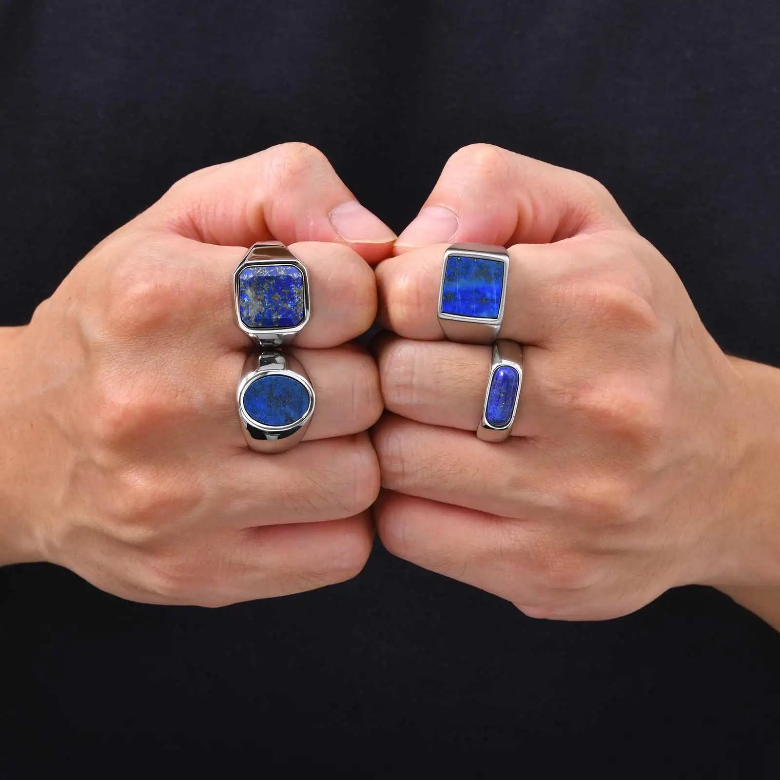 Vnox Siegelring aus Edelstahl für Herren, Fingerring mit Lapislazuli-Einlage, klassischer geometrischer Ring, Schmuckgeschenk für den täglichen Gebrauch und Partys – Detail 2