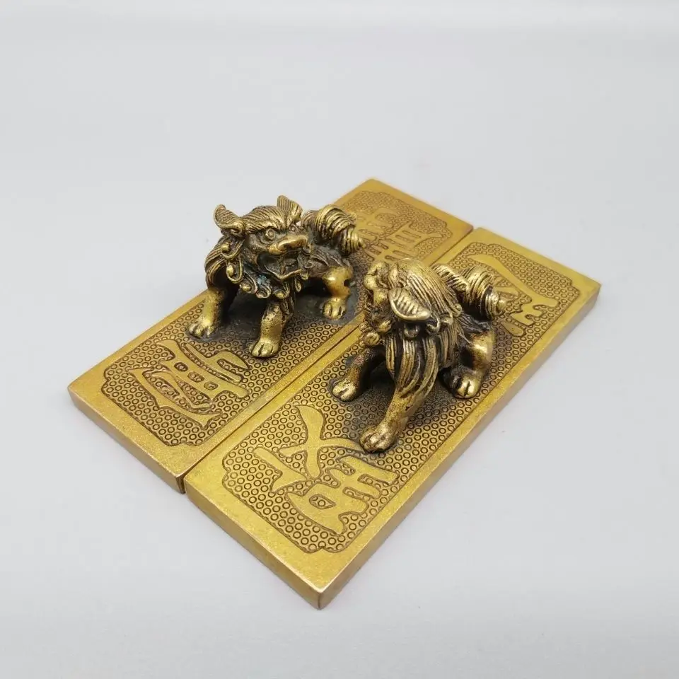 Ancient Bronze Collection Lion Statue Animal Sculpture Study Town Ruler Decoration Living Room Home Desktop Display Crafts Gifts