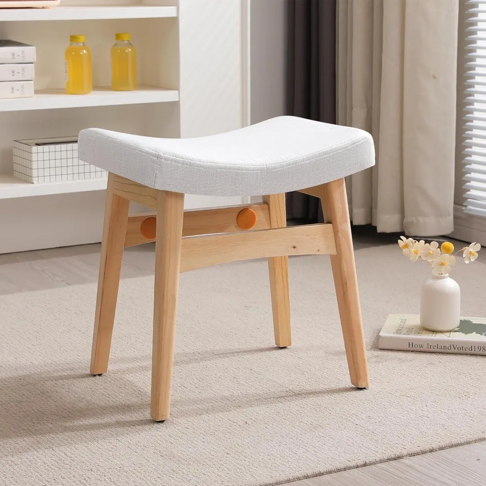 Vanity Stool, Saddle Cushion Foot Stool, Modern Vanity Bench Ottoman with Solid Wood Legs and Upholstered Seat for Entryway, Bed