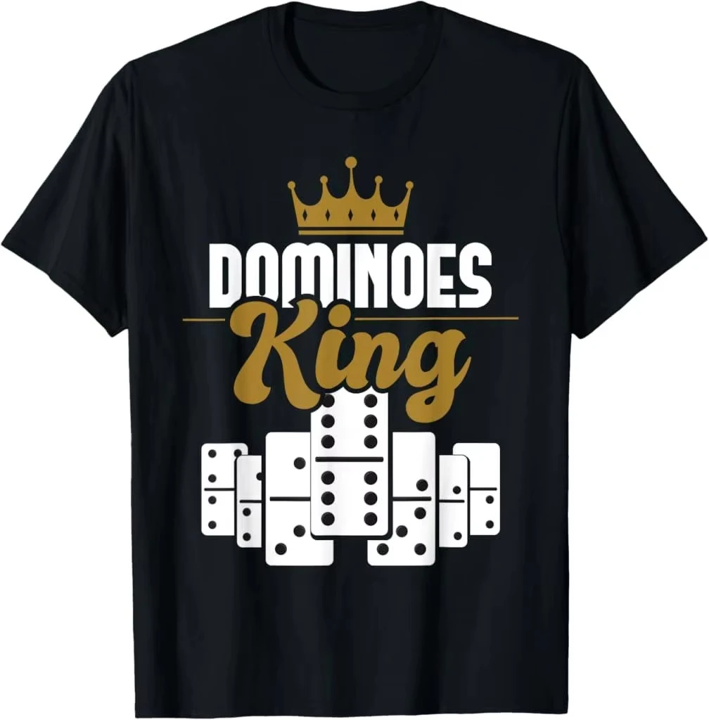 Dominos King Graphic T-Shirt Premium Cotton Short Sleeve Crown Design Lovers, Game Nights Casual Wear Comfort Fit Black, S-4XL