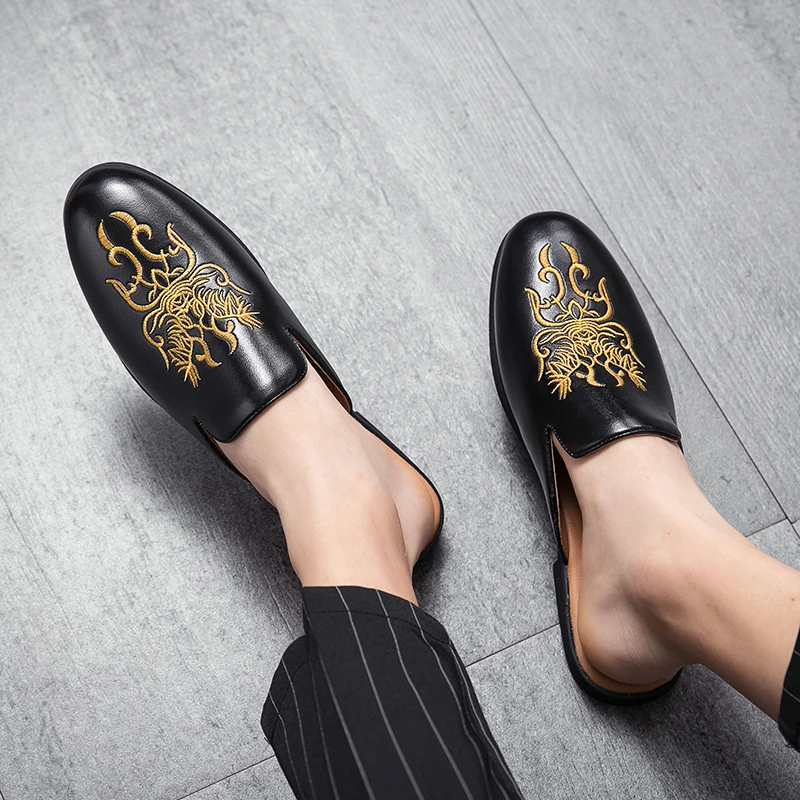 Men Striped Graphic Mule Loafers Fashion Loafers