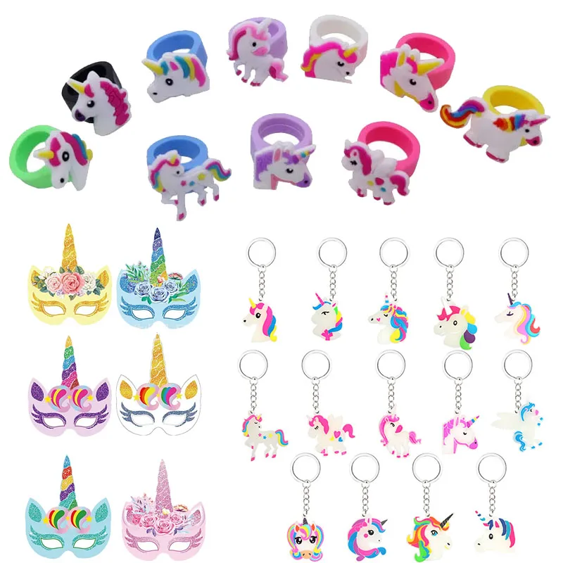 Girl Unicor Party Supplies Paper Mask Keychain Fluorescence Ring Baby Girl Birthday Gifts Favors Unicorn Party Decorations