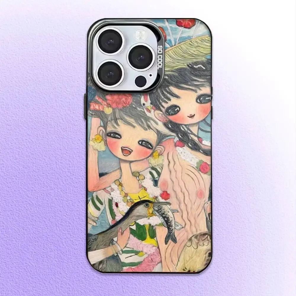 Casing HP ART Aya Takano Jepang Untuk iPhone17,16,15,14,13,12,11 Plus,Pro Max Hitam Candy Matte Anti Benturan