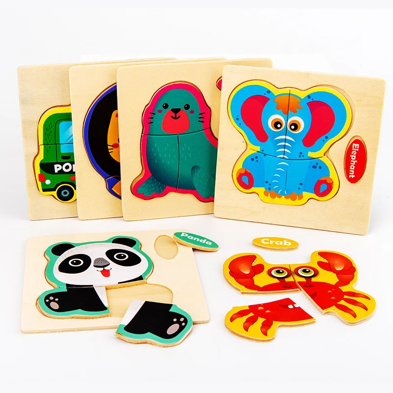 3D Wooden Puzzle Kids Cartoon Animal Traffic Jigsaw Puzzle Montessori Toys for Children Intelligence Early Learning Educational